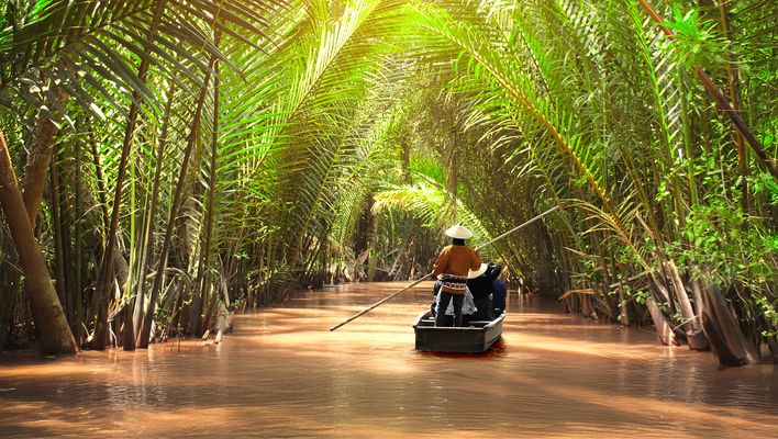 Boot im Mekong