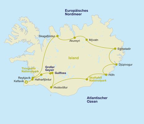 Routenkarte Island