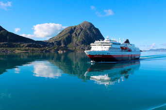 Kreuzfahrtschiff im Meer vor Bergen