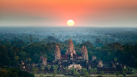 Tempel von Ankor Wat im Sonnenuntergang