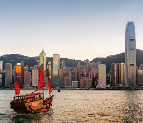 Skyline Hong Kong mit Boot