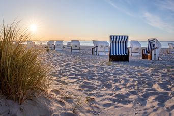 Strandkörbe bei Sonnenuntergang