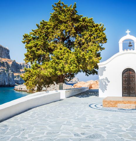 Lindos Kapelle am Meer