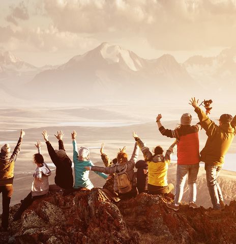 Reisegruppe auf einem Berg