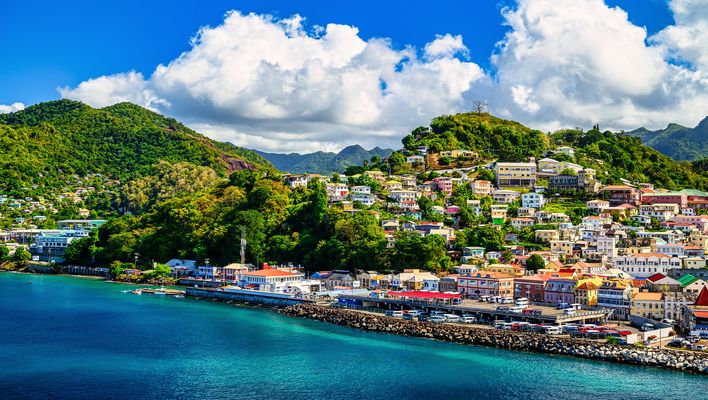Blick auf die Insel Grenada in der Karibik