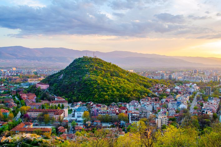 Stadt Plovdiv von oben betrachtet