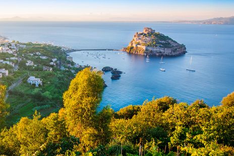 Die kleine Insel mit der Castello Aragonese die zur Insel Ischia in Italien gehört