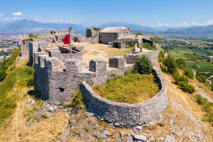 Luftansicht auf die Burg Rozafa in Shkodra in Albanien