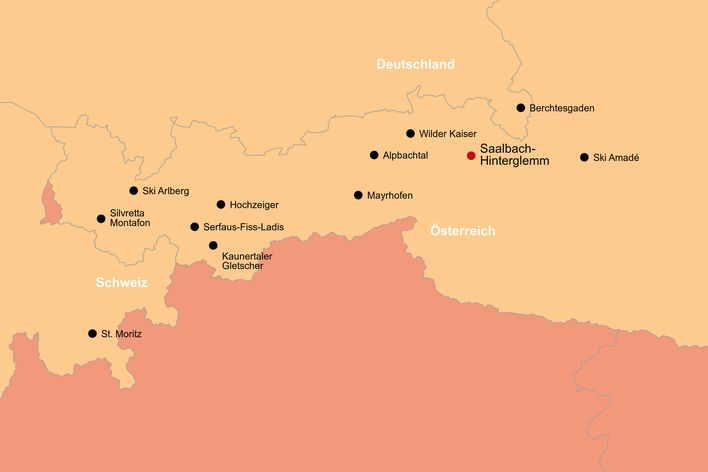 Übersichtskarte aller Skigebiete von ALDI