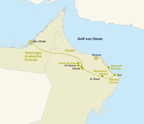 Routenkarte Oman & VAE