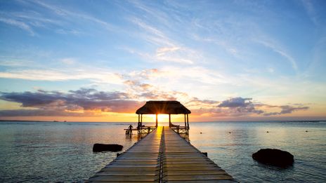 Mauritius Strand Steg Sonnenuntergang