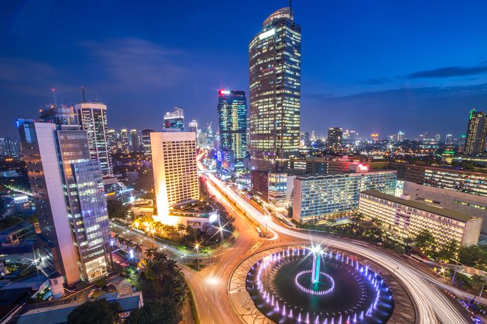 Skyline von Jakarta bei Nacht