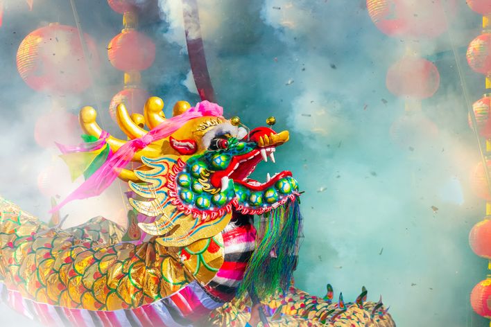 Verkleideter Drache während dem chinesischen Neujahres
