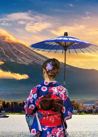 Frau am Fusse von Mount Fuji