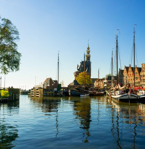 Hafen und historische Gebäude in Hoorn am IJsselmeer