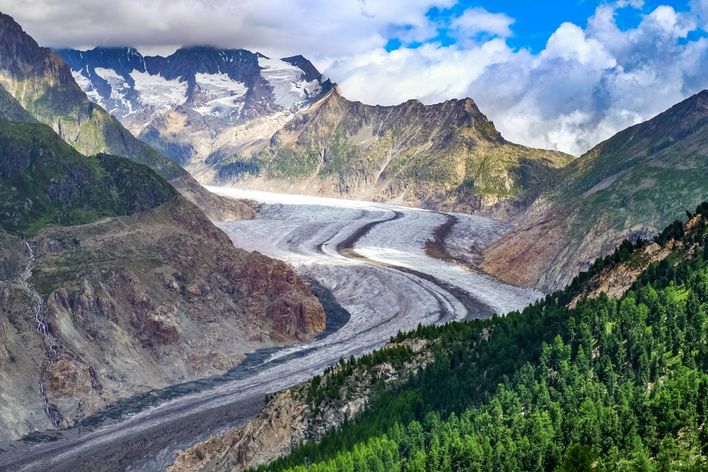 Blick auf den Aletsch Gletscher in der Schweiz