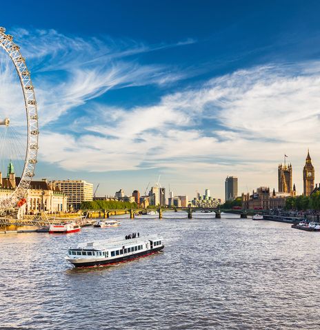 London Eye und Themse mit Blick auf die Londoner Skyline