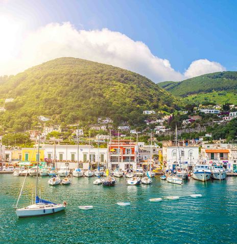 Hafen von Ischia Porto mit vielen Booten, Italien