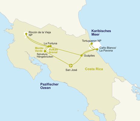 Routenkarte Costa Rica