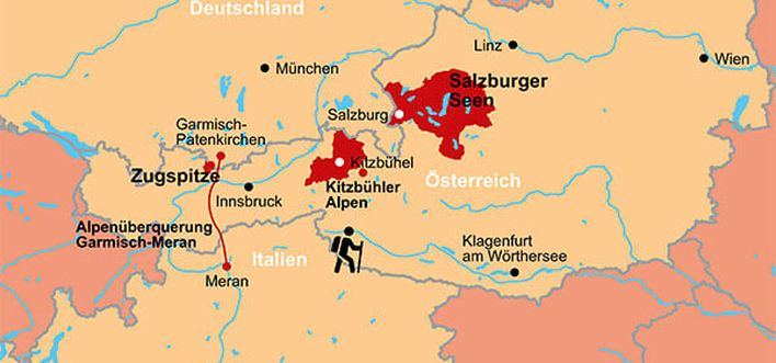 Wanderkarte Deutschland, Österreich, Italien