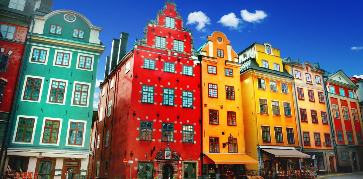 Bunte Häuser in Stockholm in Schweden