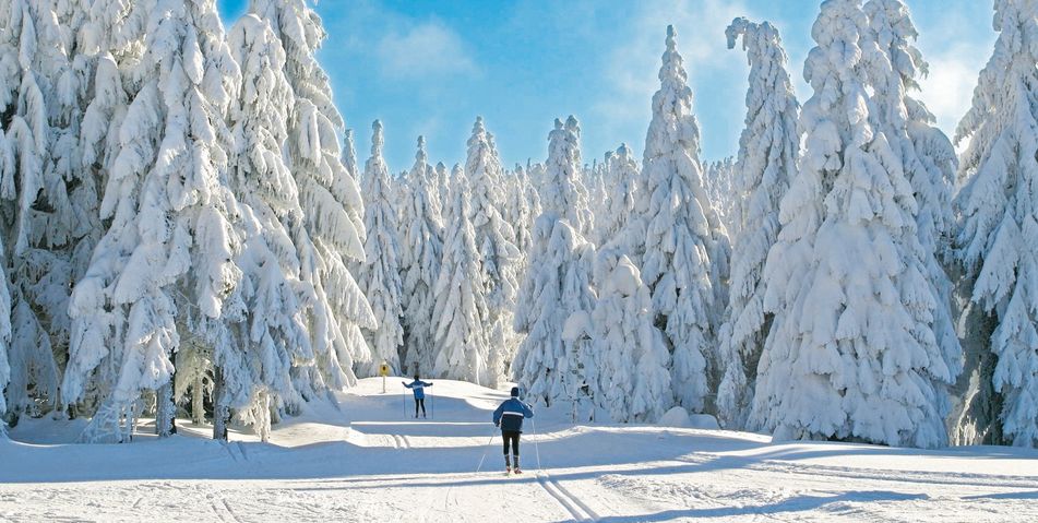 Winterlandschaft in Schnee Menschen in Loipe