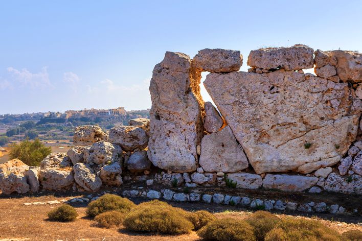 Blick auf die Überreste des Ggantija Tempels in Xaghra auf Gozo, Malta