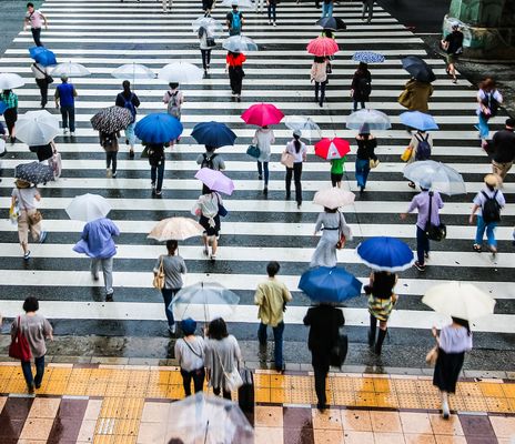 Menschen mit Regenschirmen in Tokio