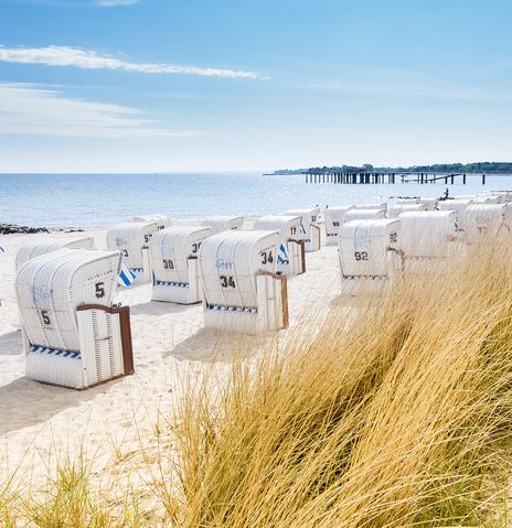 Timmendorfer Strand mit Strandkörben und Dünen