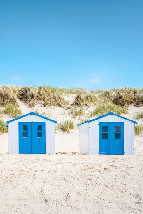 Strandhäuschen und Dünenlandschaft auf der Insel Texel
