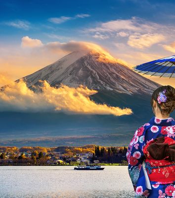 Frau blickt auf den Fuji