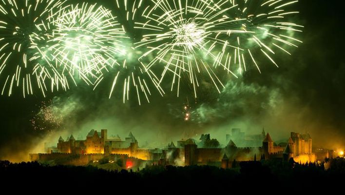 Feuerwerk am Bastille Day in Frankreich