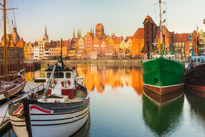 Boote im Hafen von Danzig