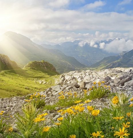 Berge mit Sonnenuntergang