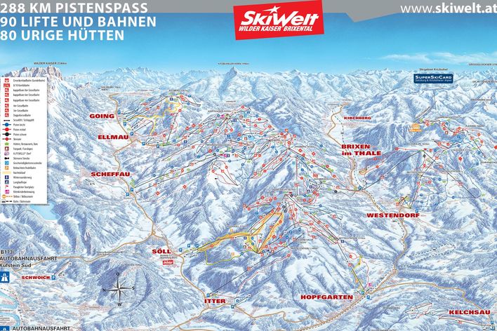 Pistenplan vom Skigebiet am Wilden Kaiser