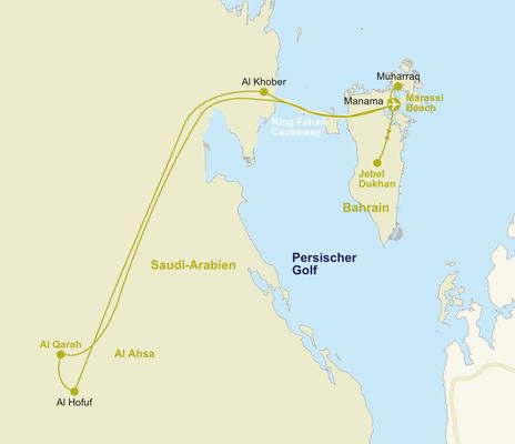 Routenkarte Saudi-Arabien & Bahrain