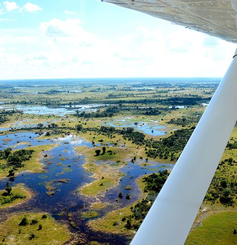 Flugzeug über Okavango-Delta