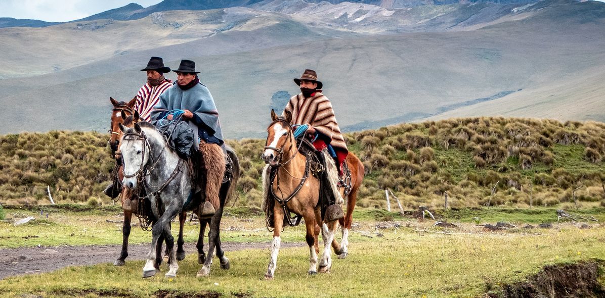 Reiter auf Pferden in Ecuador