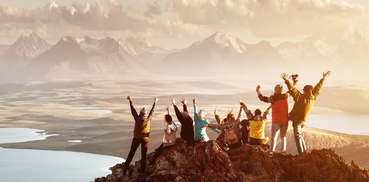 Reisegruppe auf einem Berg