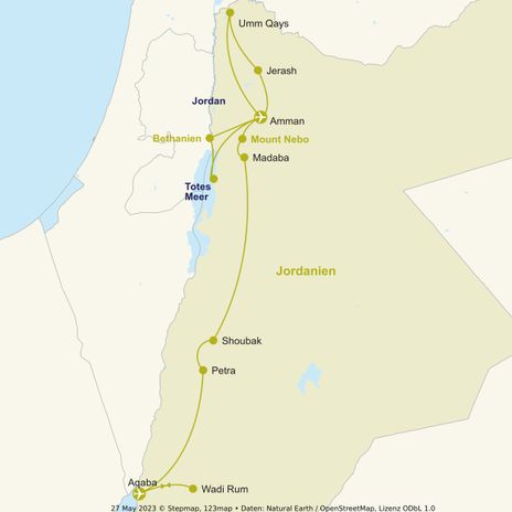 Routenkarte Jordanien