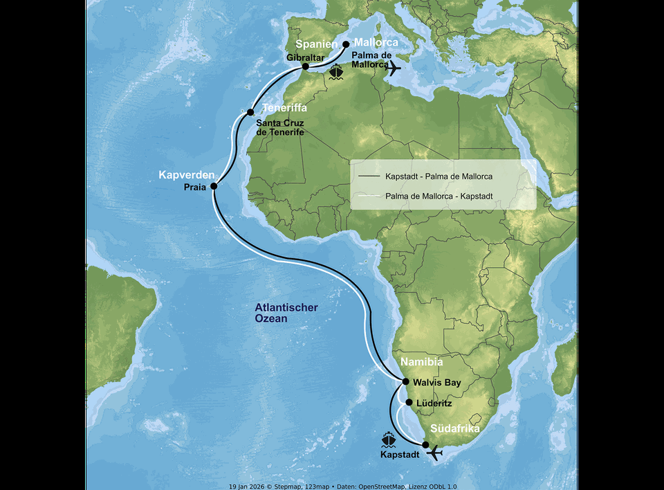 Routenkarte der Reise des Monats