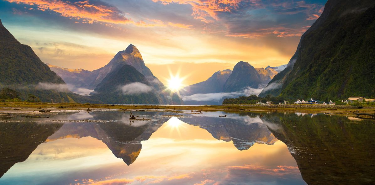 Milfordsound  Fjord bei Sonnenuntergang