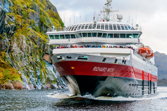 Kreuzfahrtschiff vor einem Berg