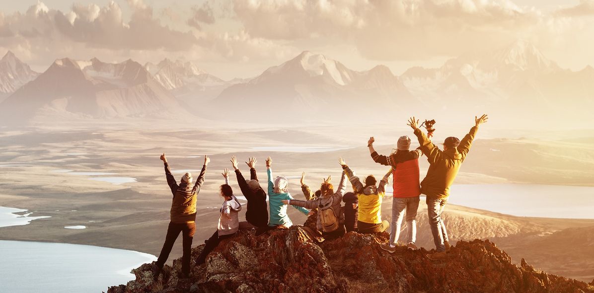 Reisegruppe auf einem Berg