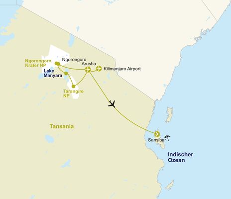Routenkarte Tansania & Sansibar