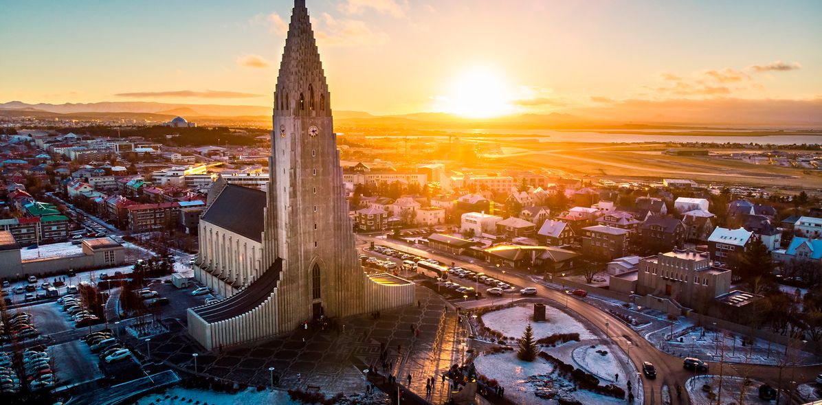 Sonnenuntergang in Reykjavík