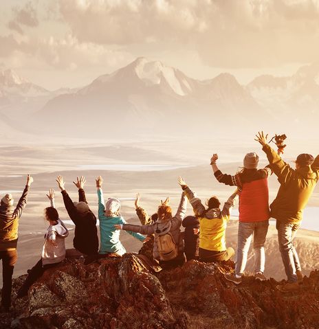 Reisegruppe auf einem Berg